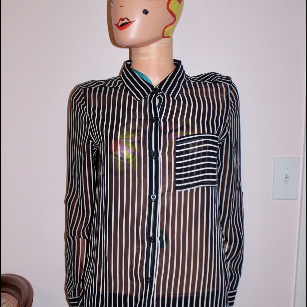 Chiffon button down top.